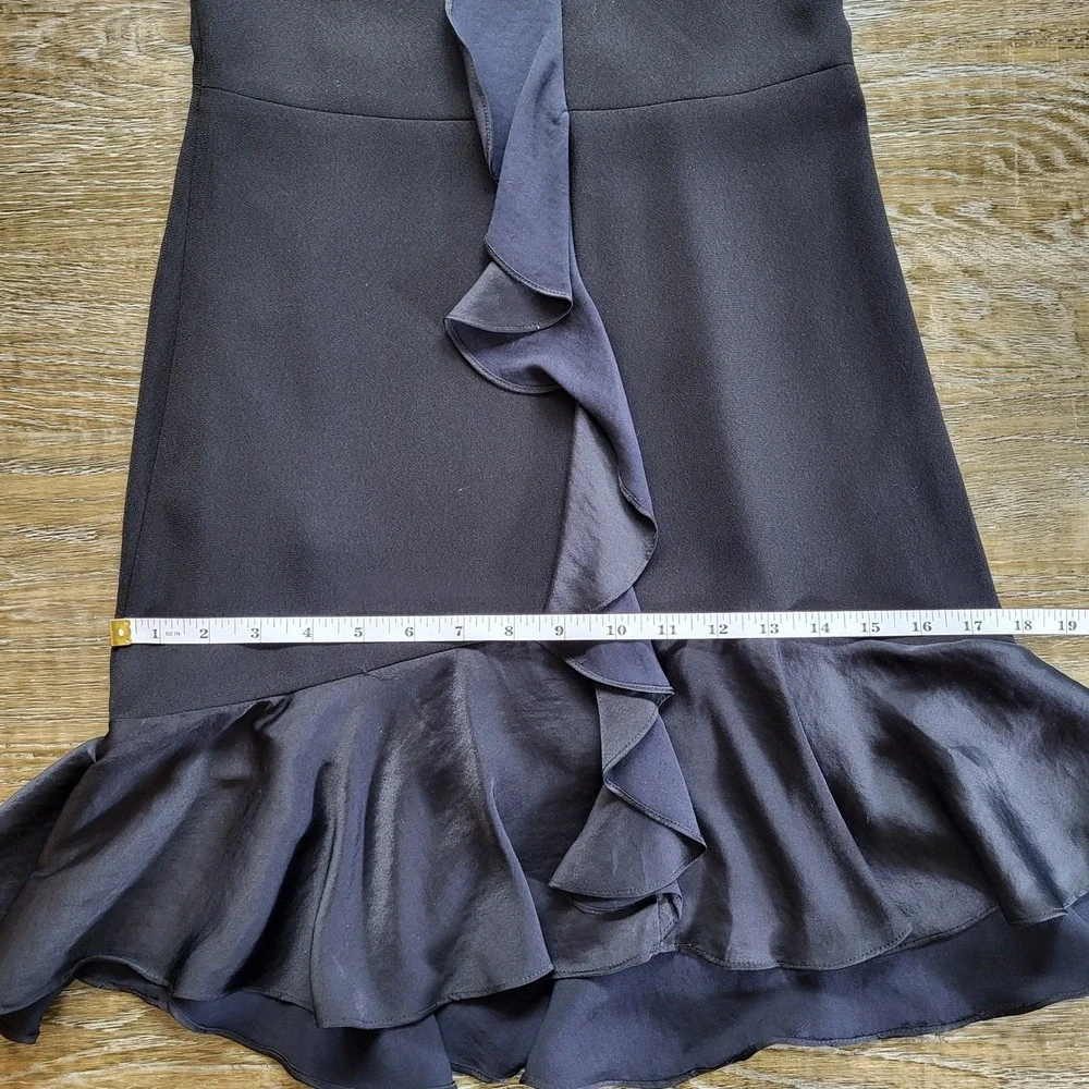 Marciano Black Ruffle Front Mini Dress Spaghetti Strap V-Neck Cocktail Size 4